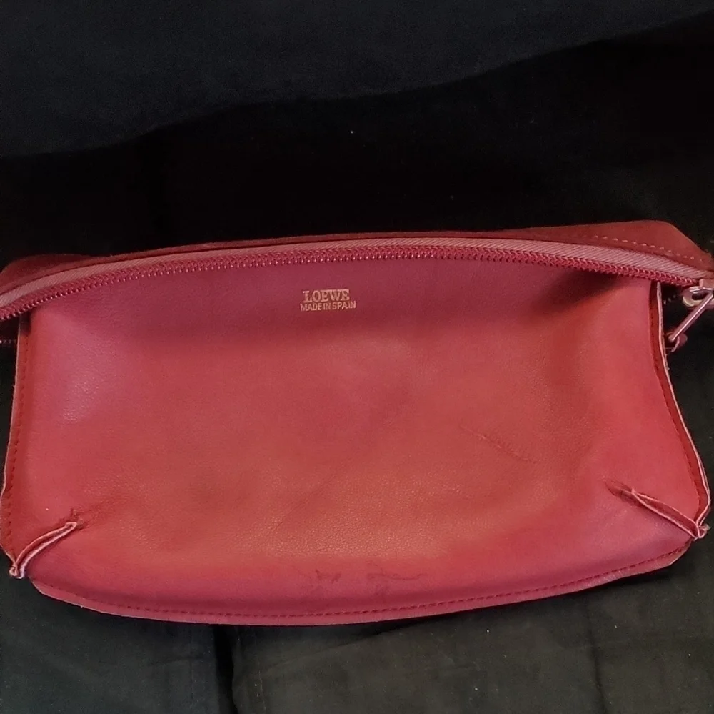 Loewe Burgundy Leather Suede Anagram Pouch